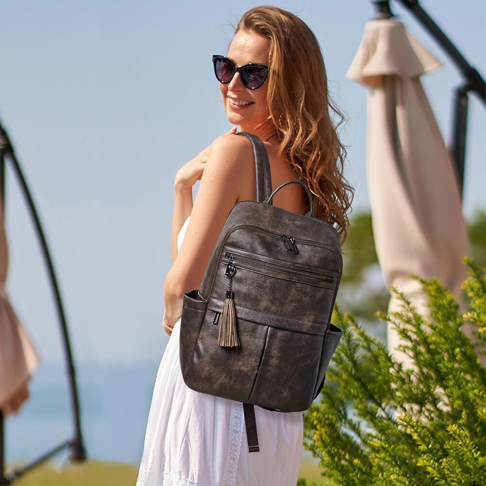 Leather Laptop Backpack for Women Crossbody Bags for Women for Travel Trendy - Picture 2 of 5